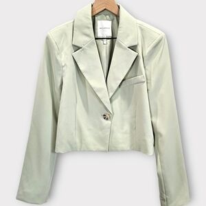 Avec Les Filles Pastel Sage Mint Cropped Single Button Blazer
